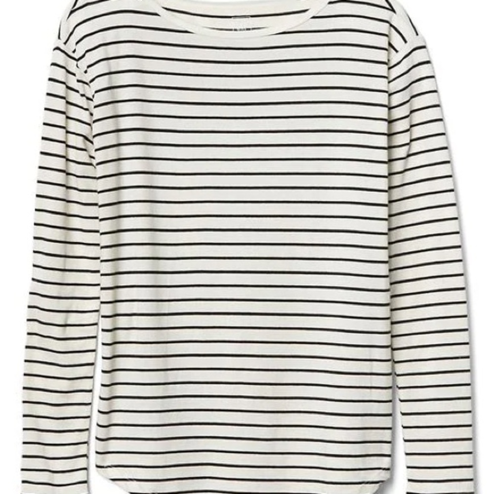 Gap Linen Blend Striped Long Sleeve Tee Cream Black Size L